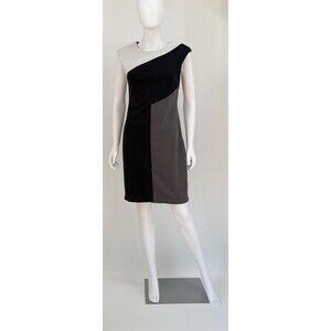 MAX AND CLEO Y2K Colorblock Grey Black White Wiggle Mini Sleeveless Dress Size 6